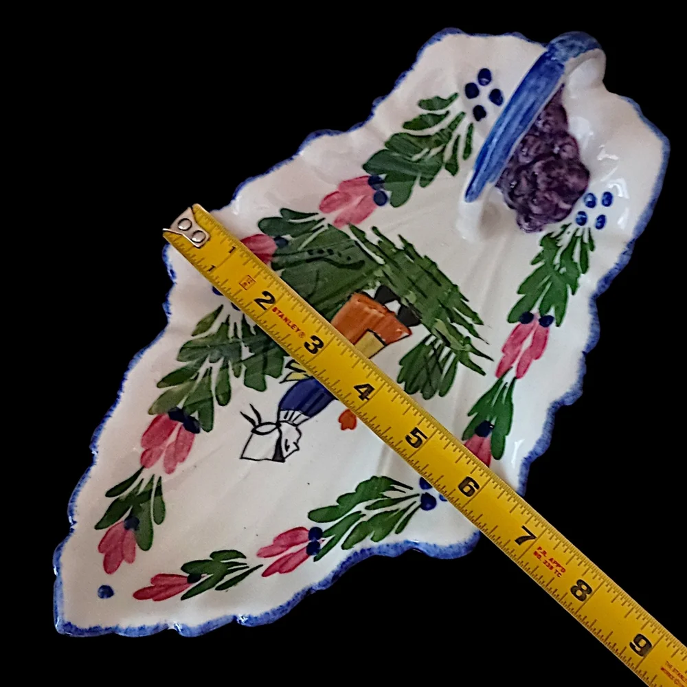 Blue Ridge Pottery Handled‎ Leaf Celery Dish Hand Painted Vintage French Peasant